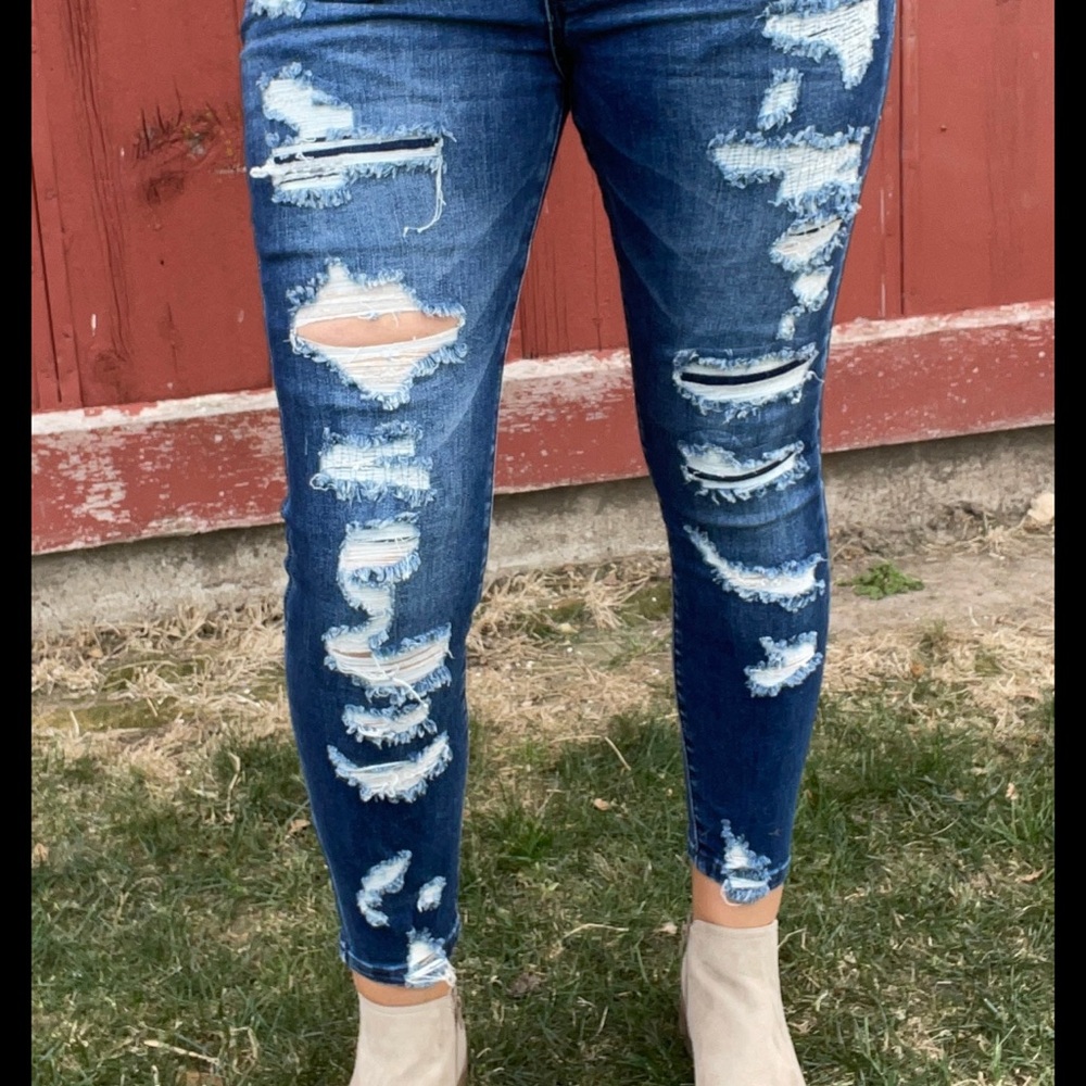 KanCan Ripped Blue Ankle Jeans
